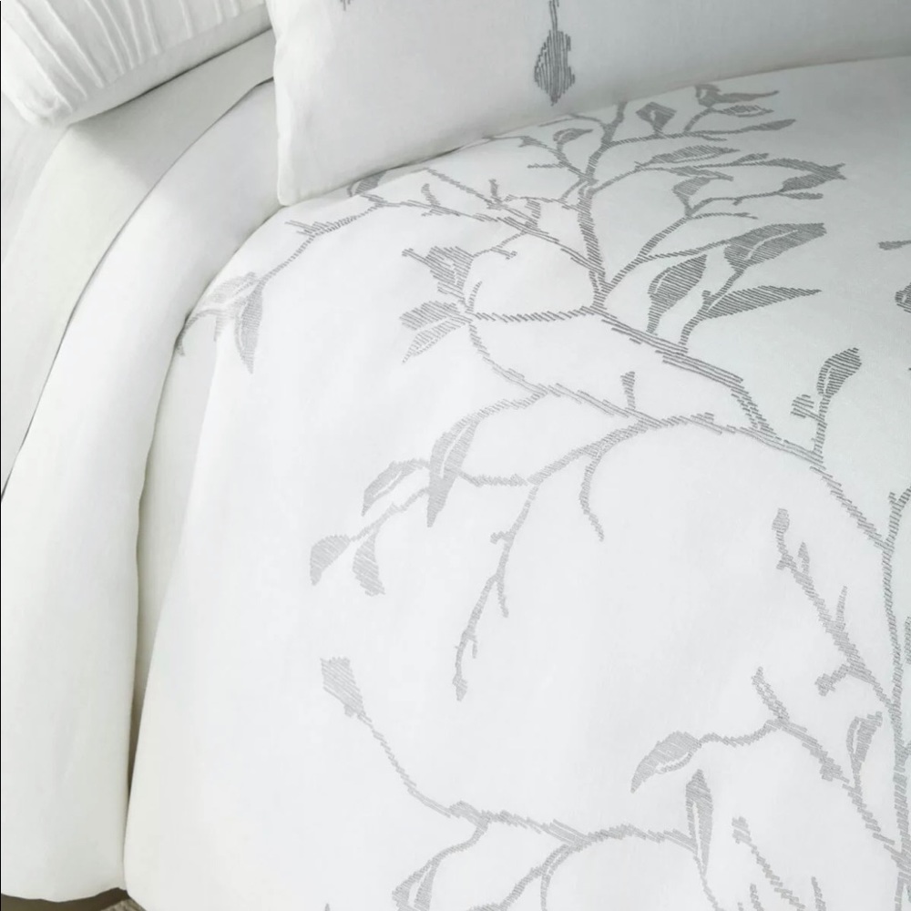 Michael Aram White Grey Linen Queen Duvet Cover